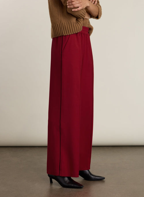 Esme Side Stripe Trousers - Deep Red & Black Baukjen