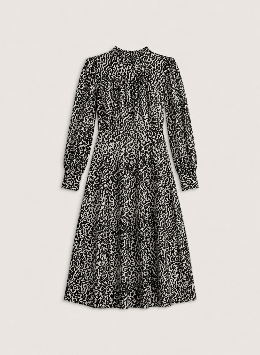 Essie Strong Shoulder Dress - Black & White Leopard Baukjen