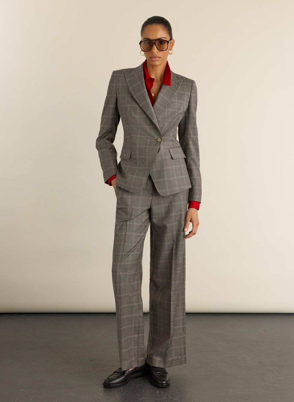 Eva Cinched Waist Wool Blazer - Grey Check Baukjen