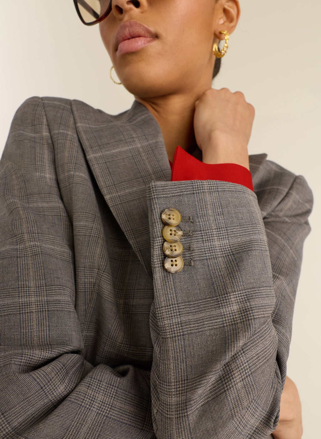 Eva Cinched Waist Wool Blazer - Grey Check Baukjen