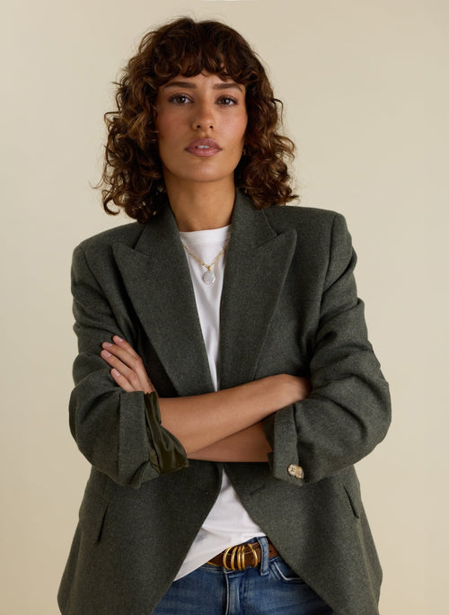 Eva Cinched Waist Wool Blazer - Pale Khaki Baukjen