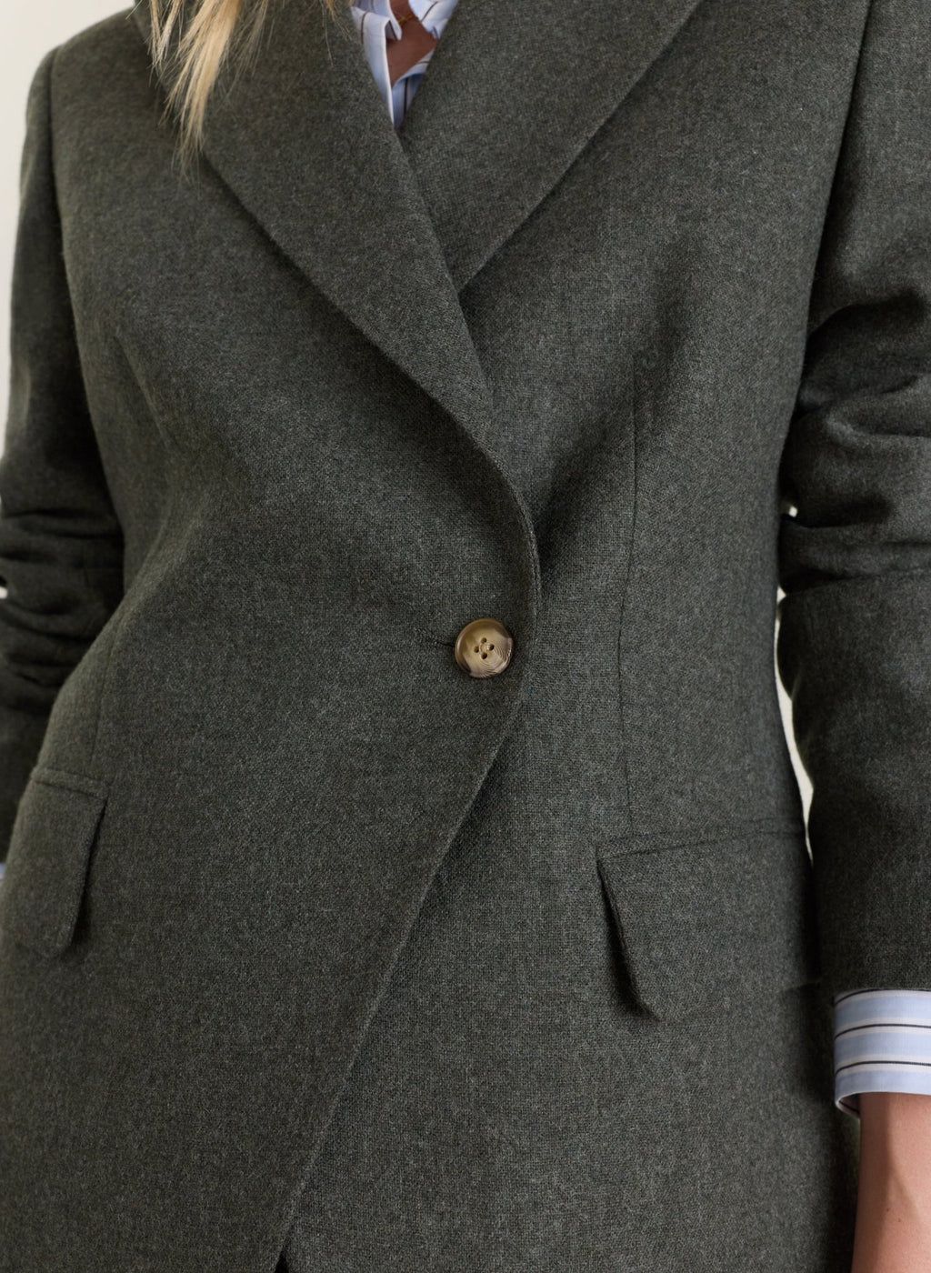 Eva Cinched Waist Wool Blazer - Pale Khaki Baukjen