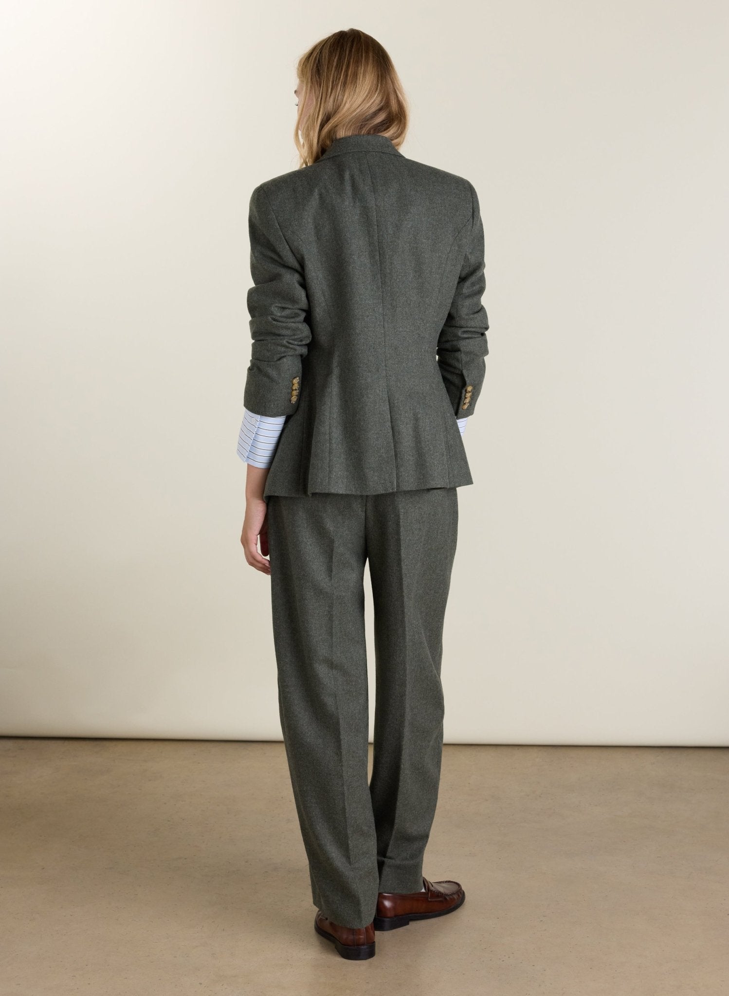 Eva Cinched Waist Wool Blazer - Pale Khaki Baukjen