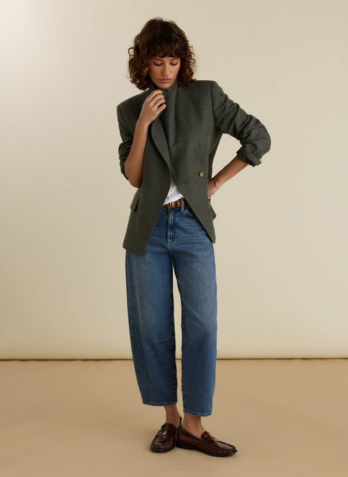 Eva Cinched Waist Wool Blazer - Pale Khaki Baukjen