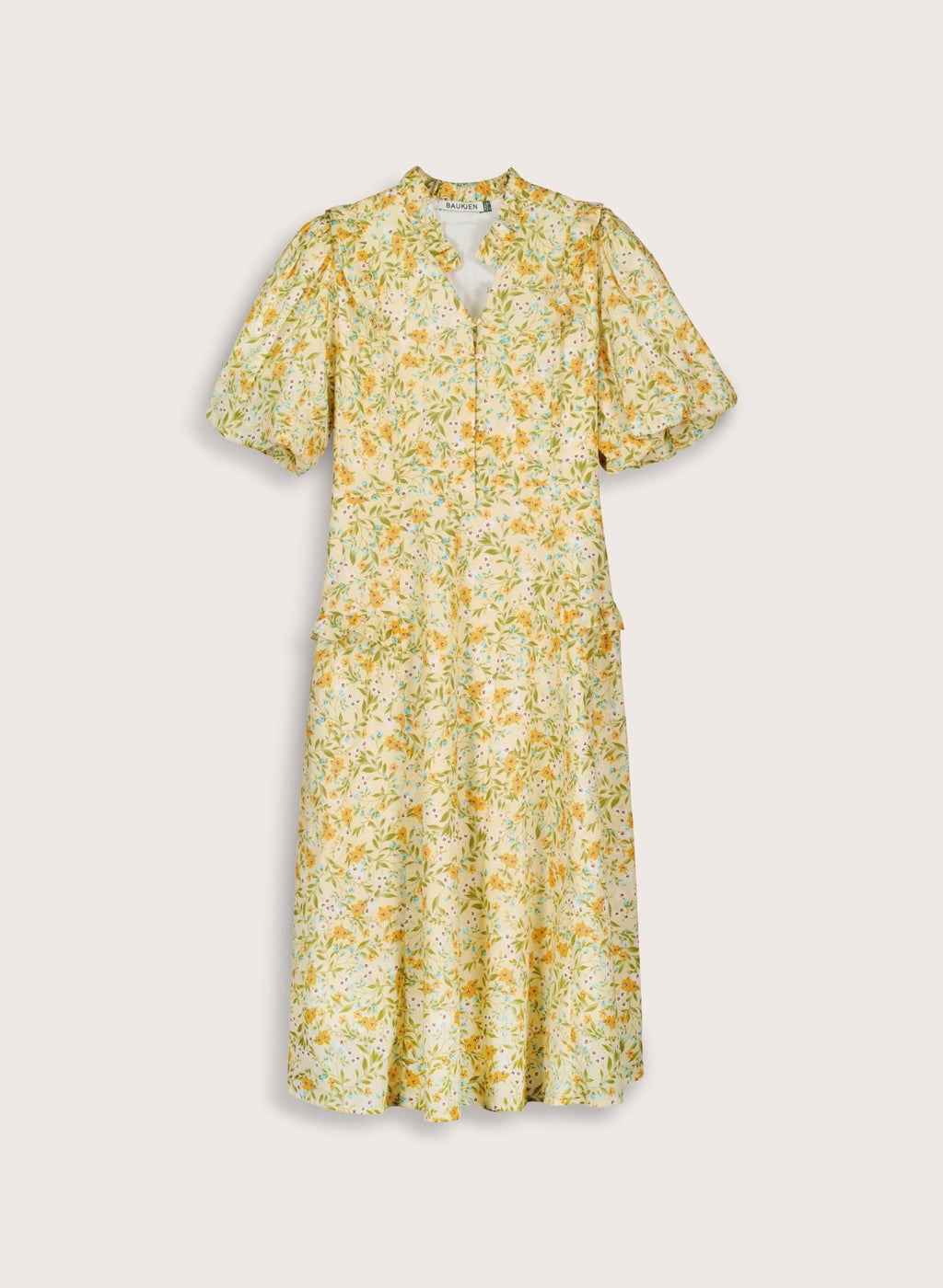 Eva Printed Midi Dress - Yellow Trailing Floral Baukjen