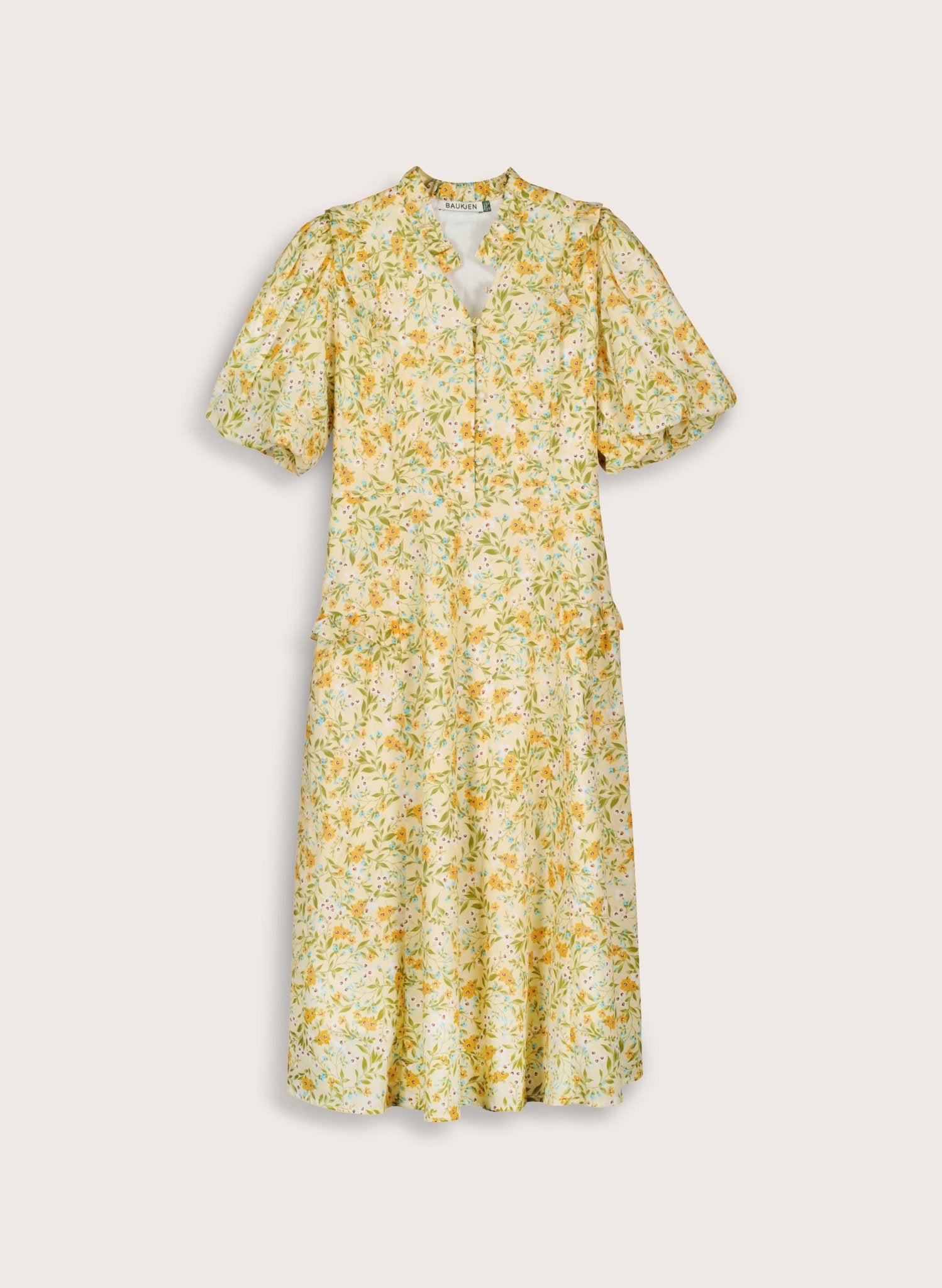 Eva Printed Midi Dress - Yellow Trailing Floral Baukjen