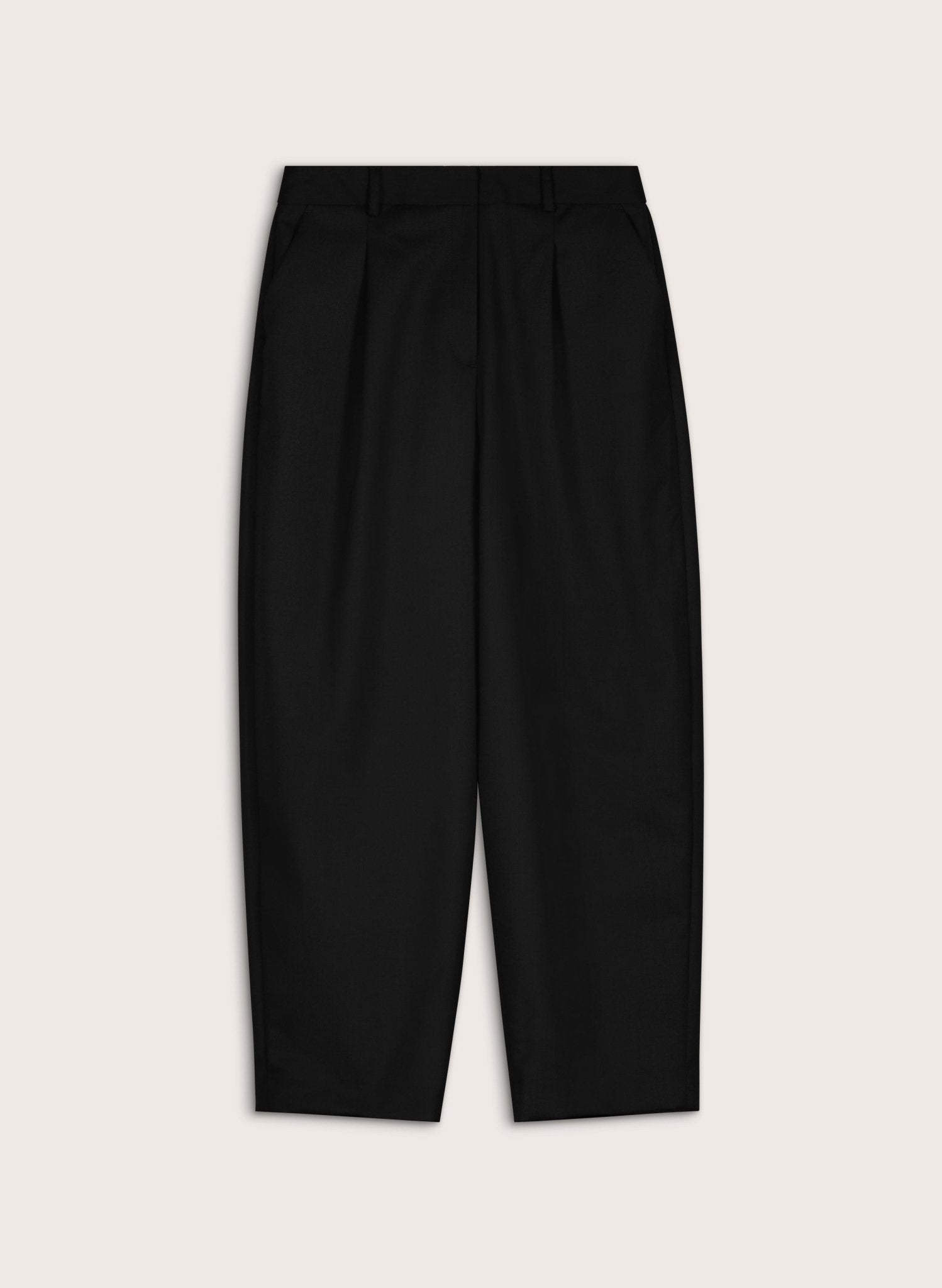 Evora Wool Blend Barrel Leg Trousers - Caviar Black Baukjen
