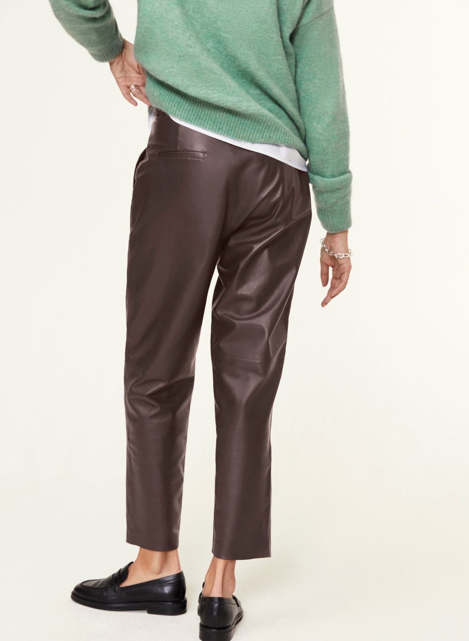 Faiza Leather Trousers - Dark Oak Baukjen