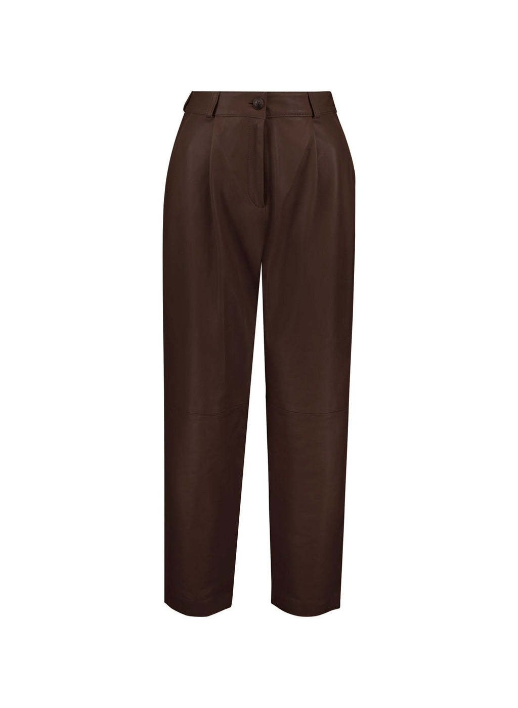 Faiza Leather Trousers - Dark Oak Baukjen