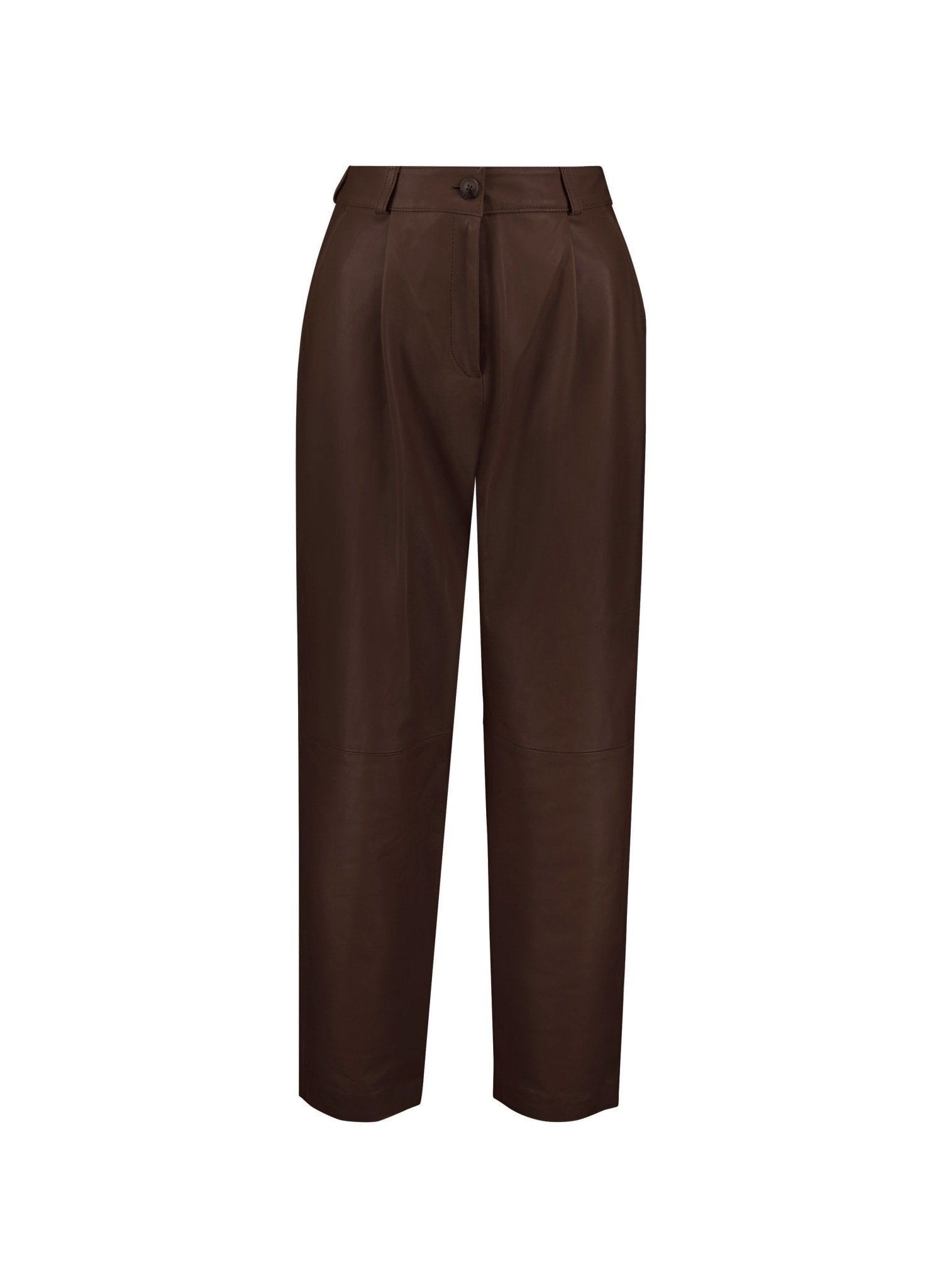 Faiza Leather Trousers - Dark Oak Baukjen