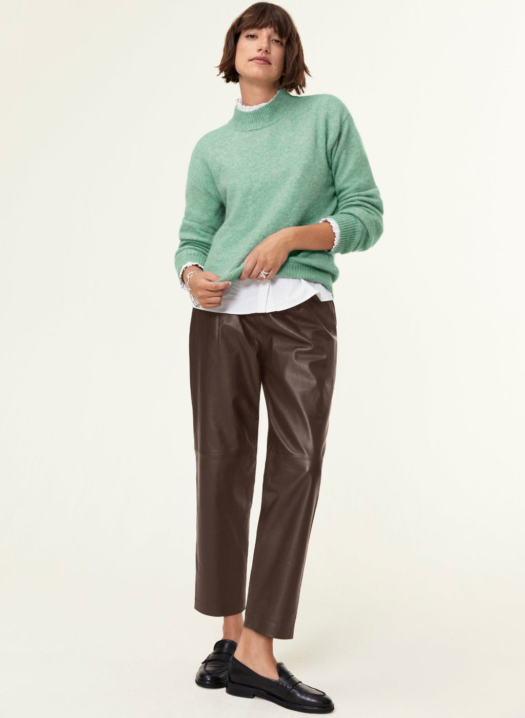 Faiza Leather Trousers - Dark Oak Baukjen