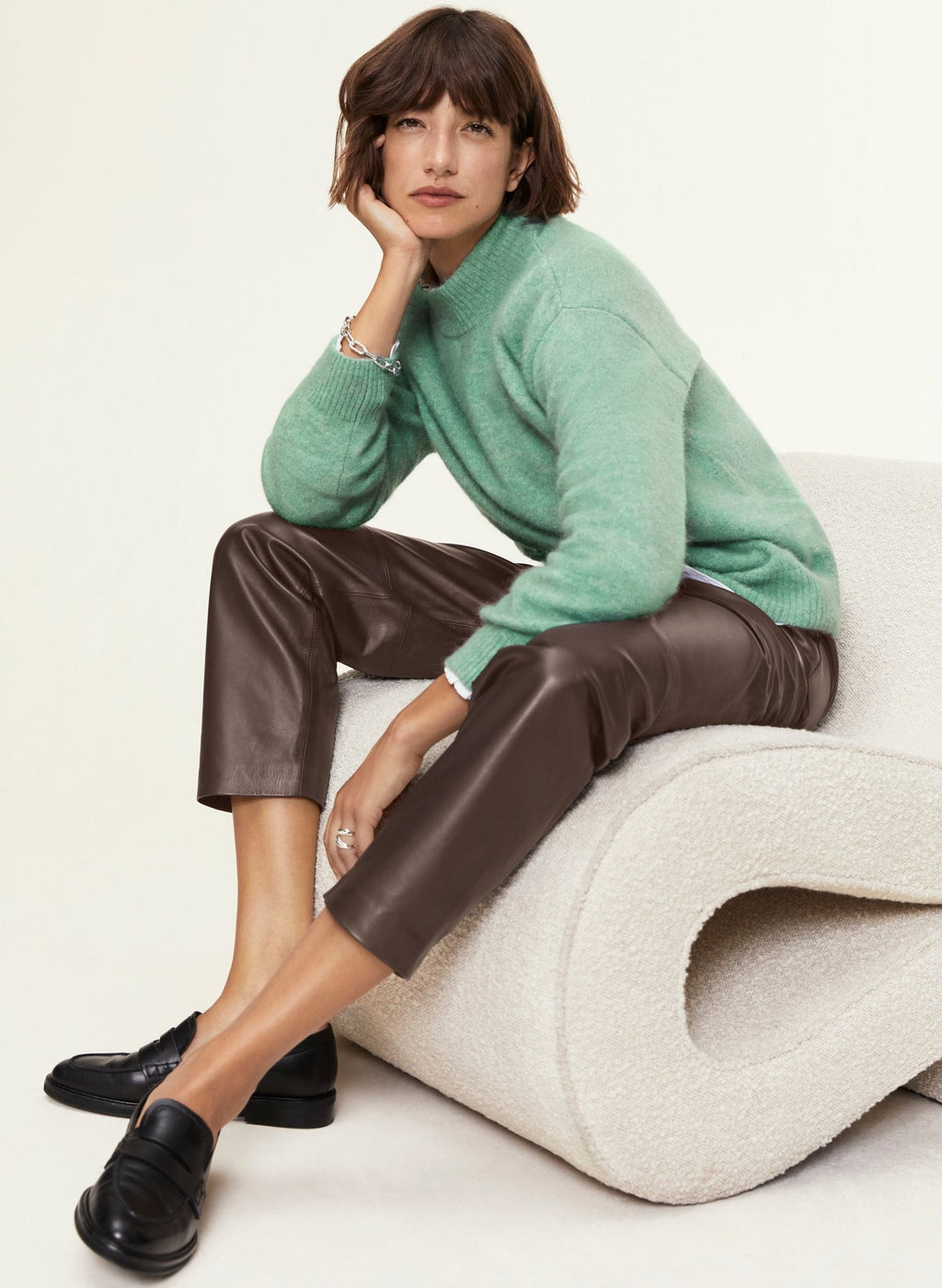 Faiza Leather Trousers - Dark Oak Baukjen