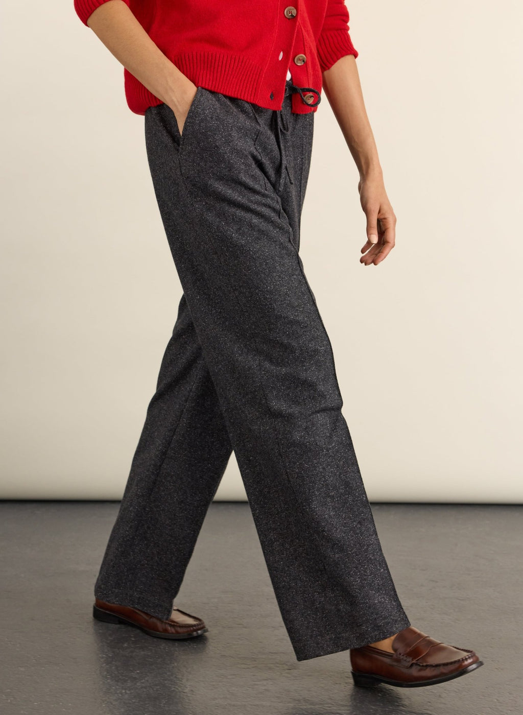 Fera Wool Blend Wide Leg Trousers - Grey Baukjen