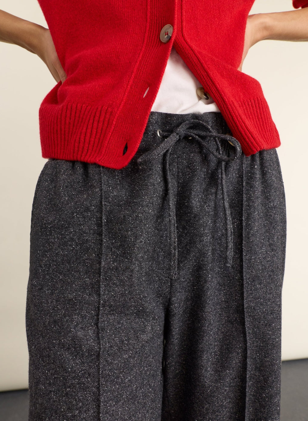 Fera Wool Blend Wide Leg Trousers - Grey Baukjen