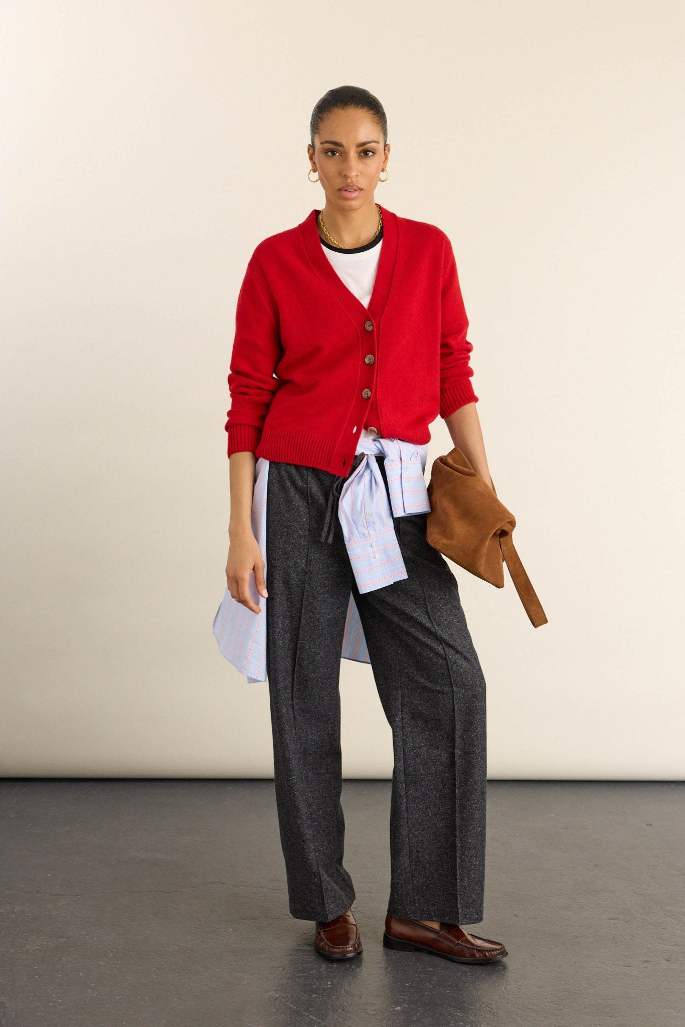 Fera Wool Blend Wide Leg Trousers - Grey Baukjen
