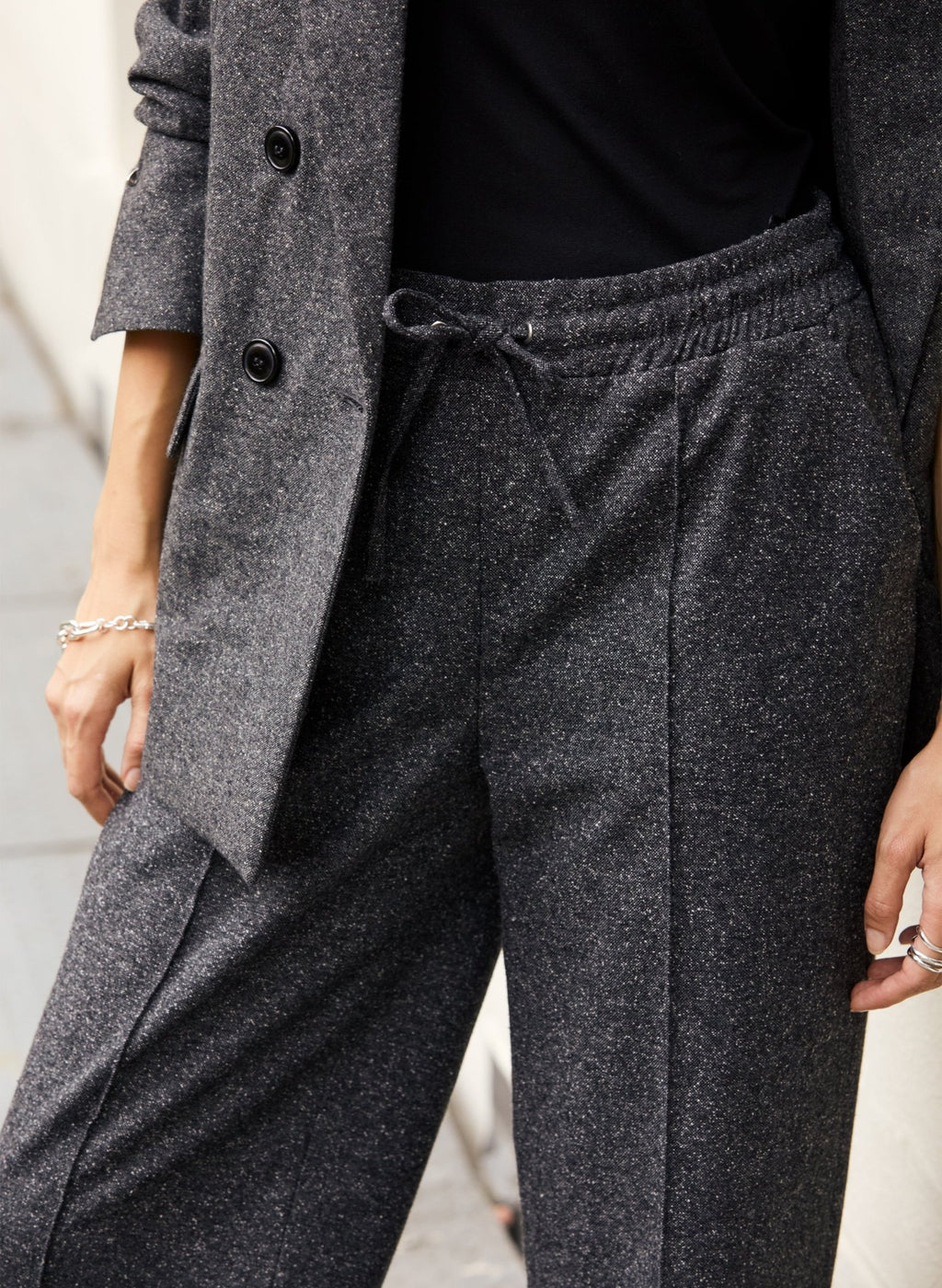 Fera Wool Blend Wide Leg Trousers - Grey Baukjen
