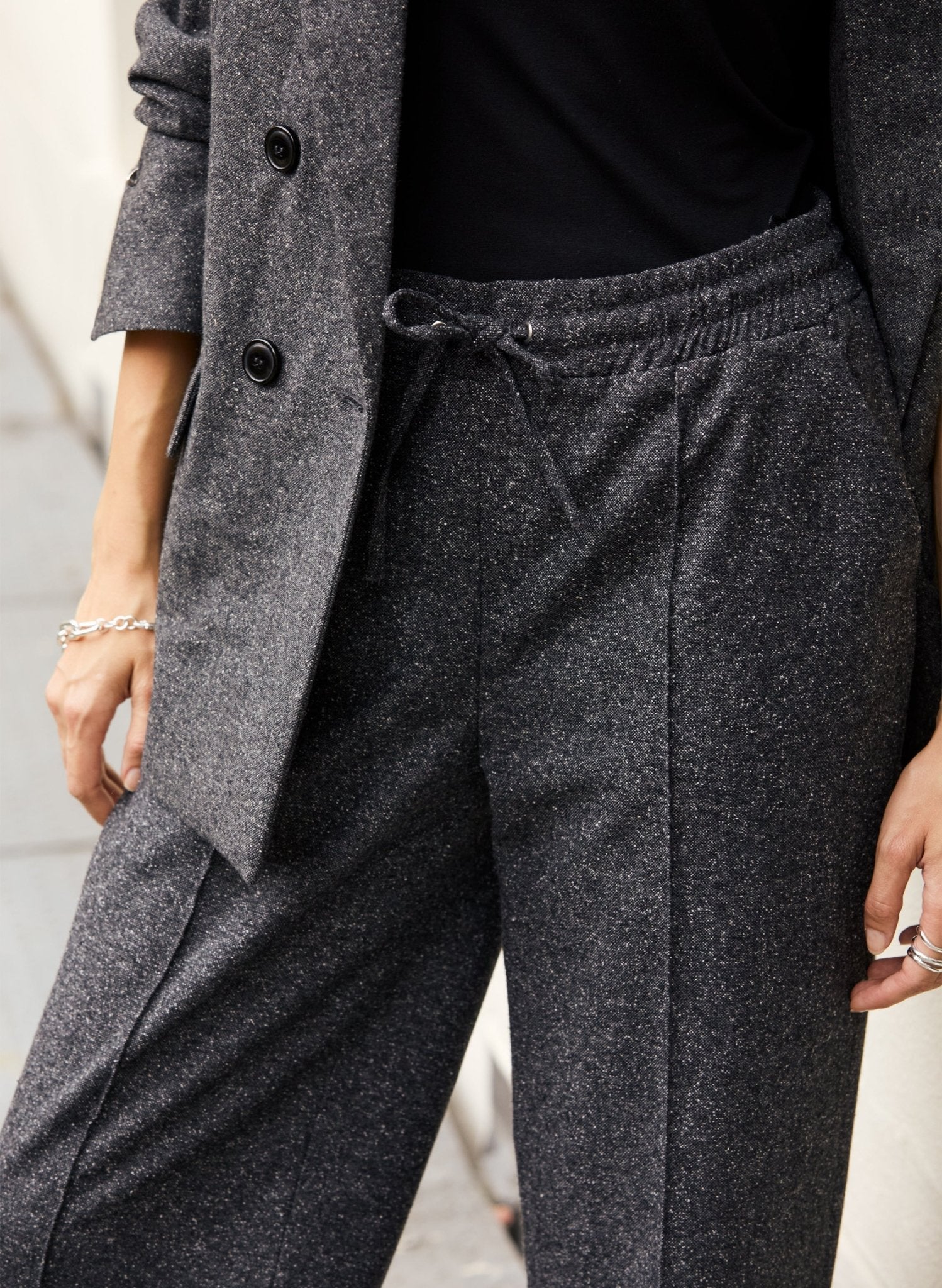 Fera Wool Blend Wide Leg Trousers - Grey Baukjen