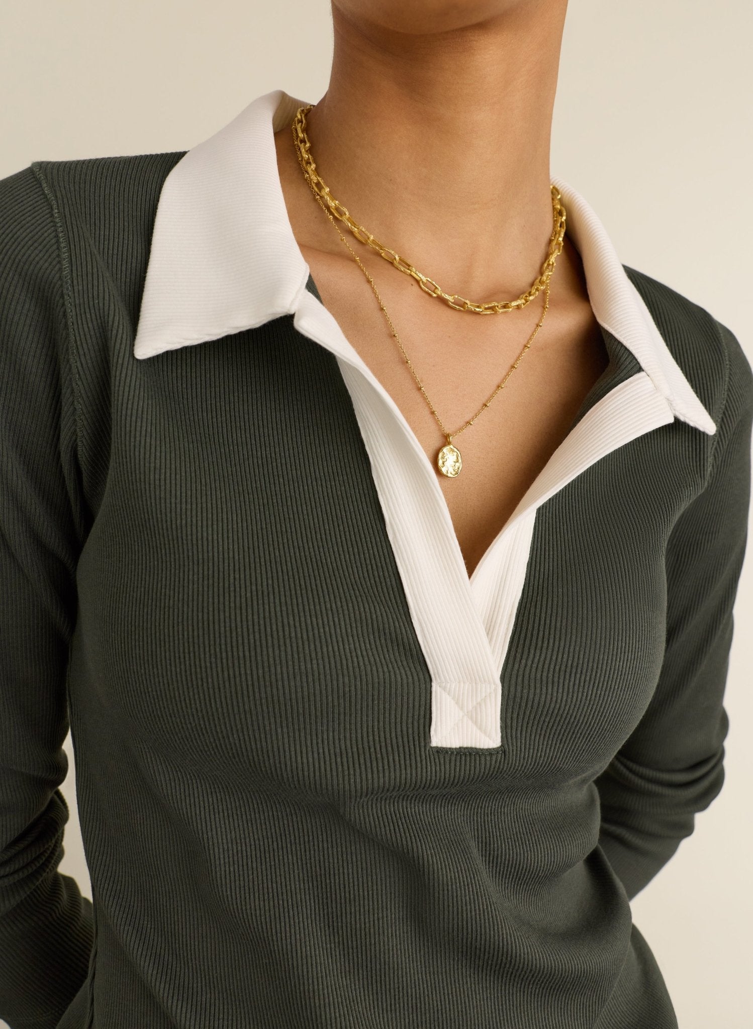 Fern Ribbed Polo Top - Deep Khaki Baukjen
