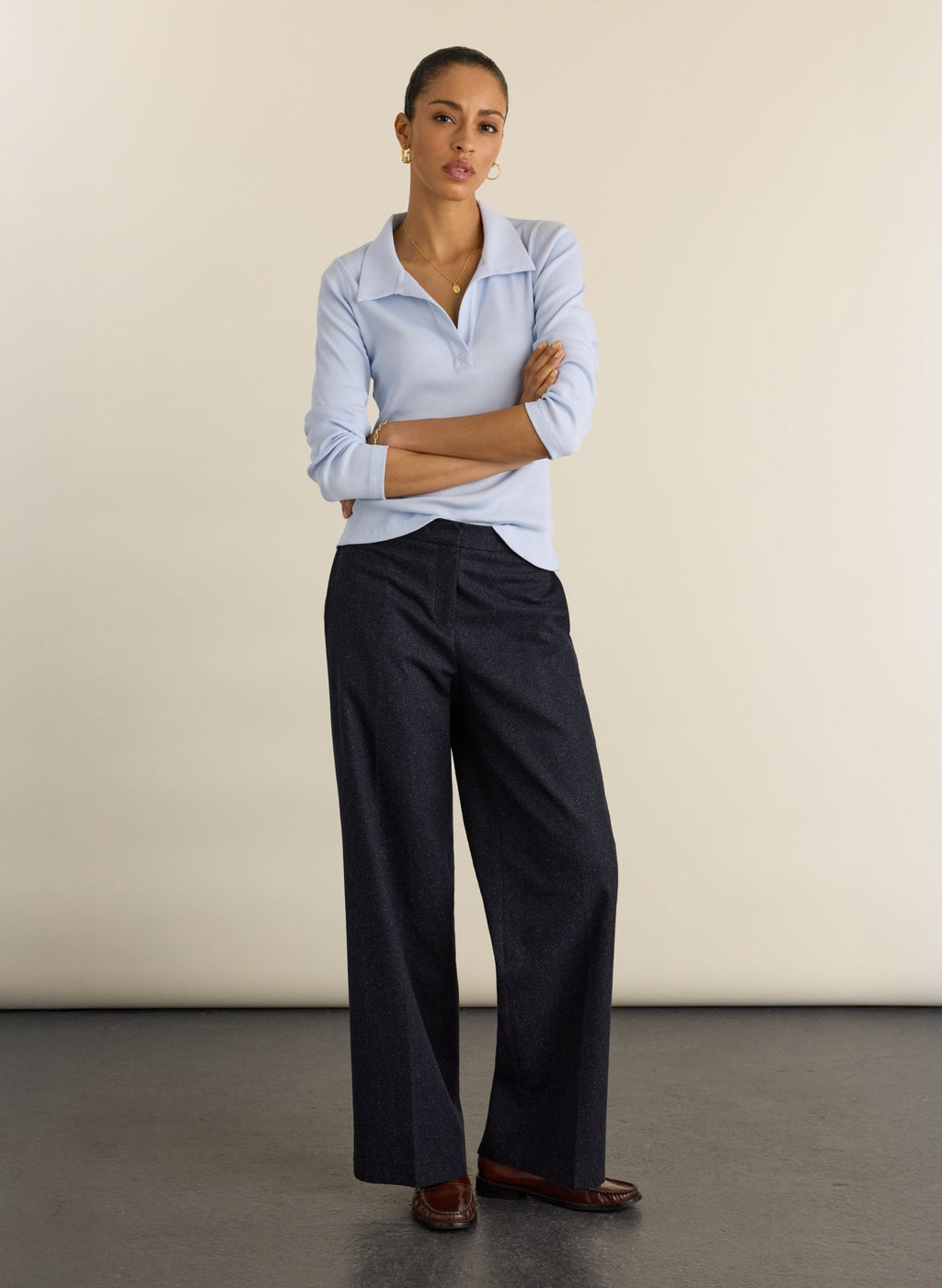 Fern Ribbed Polo Top - Ice Blue Baukjen