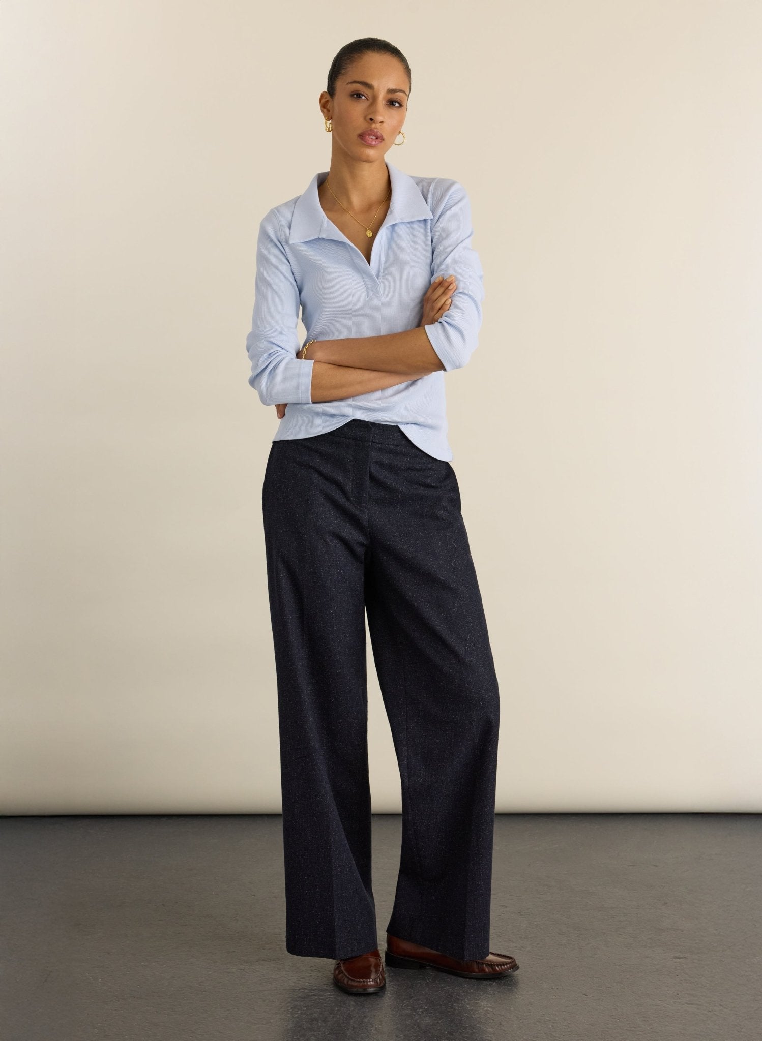 Fern Ribbed Polo Top - Ice Blue Baukjen