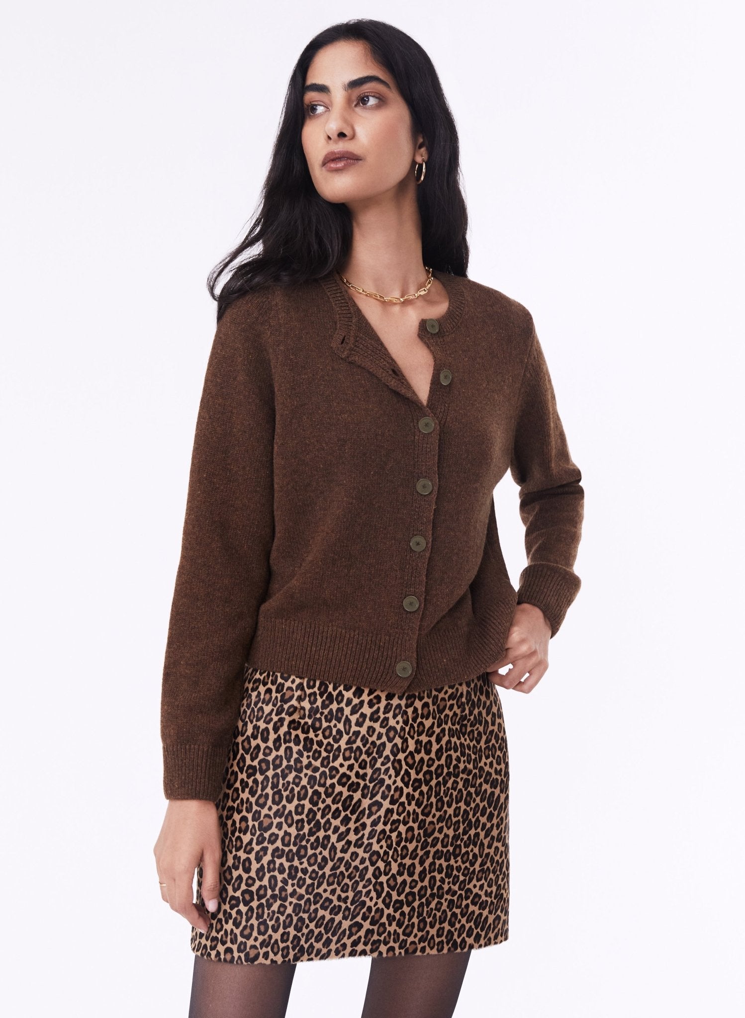 Flo Leather Skirt  - Brown Leopard Baukjen