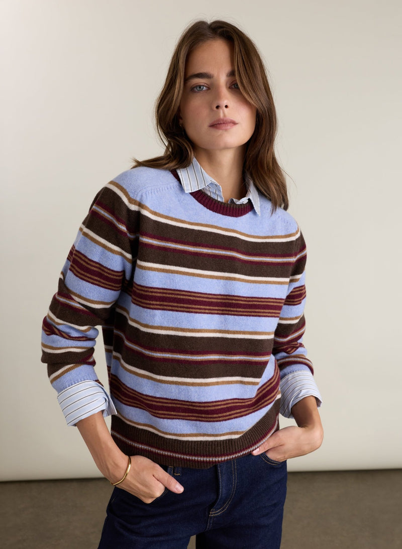 Flora Striped Crew Neck Jumper - Blue Choc Mix Baukjen