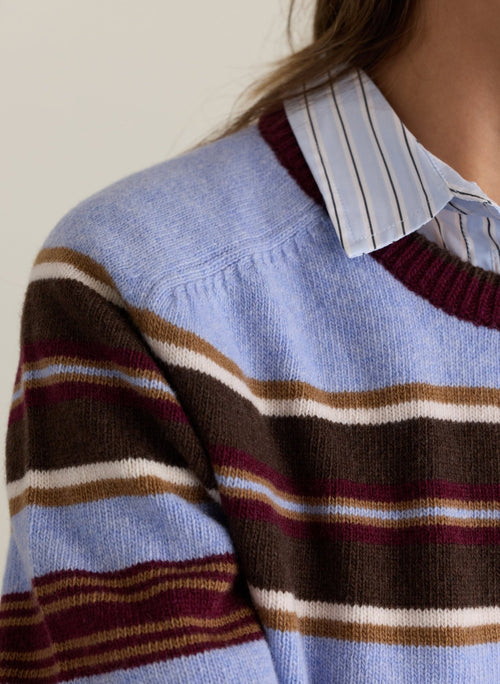 Flora Striped Crew Neck Jumper - Blue Choc Mix Baukjen