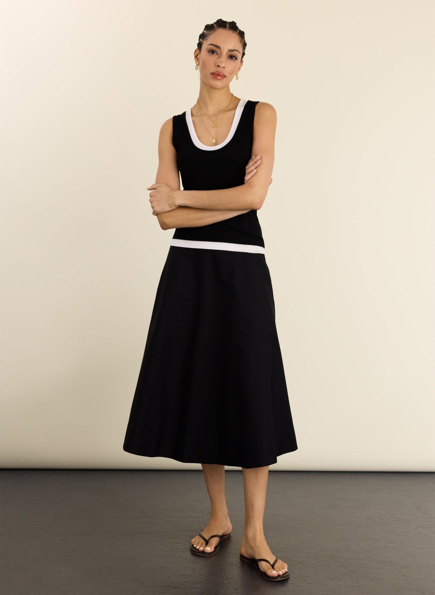 Flossie Layered Tank - Caviar Black & White Baukjen