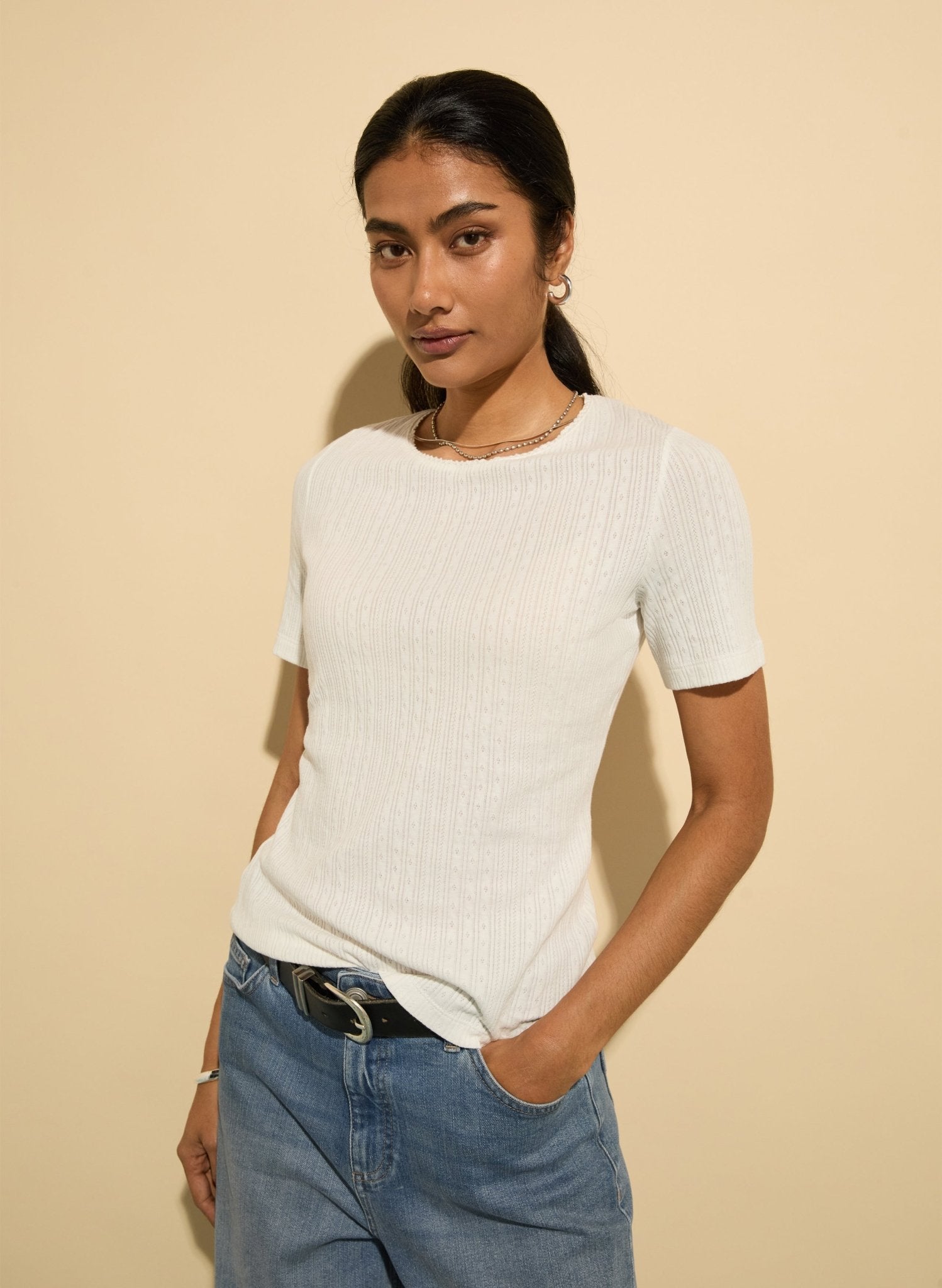 Gabriella Organic Pretty Rib Tee - Pure White Baukjen