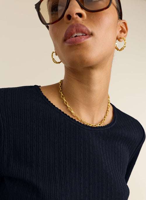 Gabriella Ribbed T-shirt - Navy Baukjen