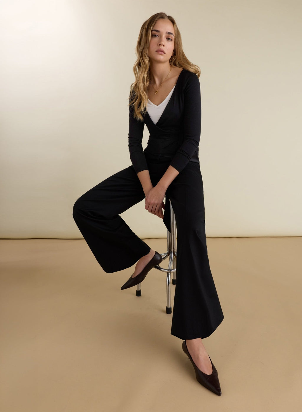 Gabrielle Double Layer Wrap Top - Caviar Black Baukjen