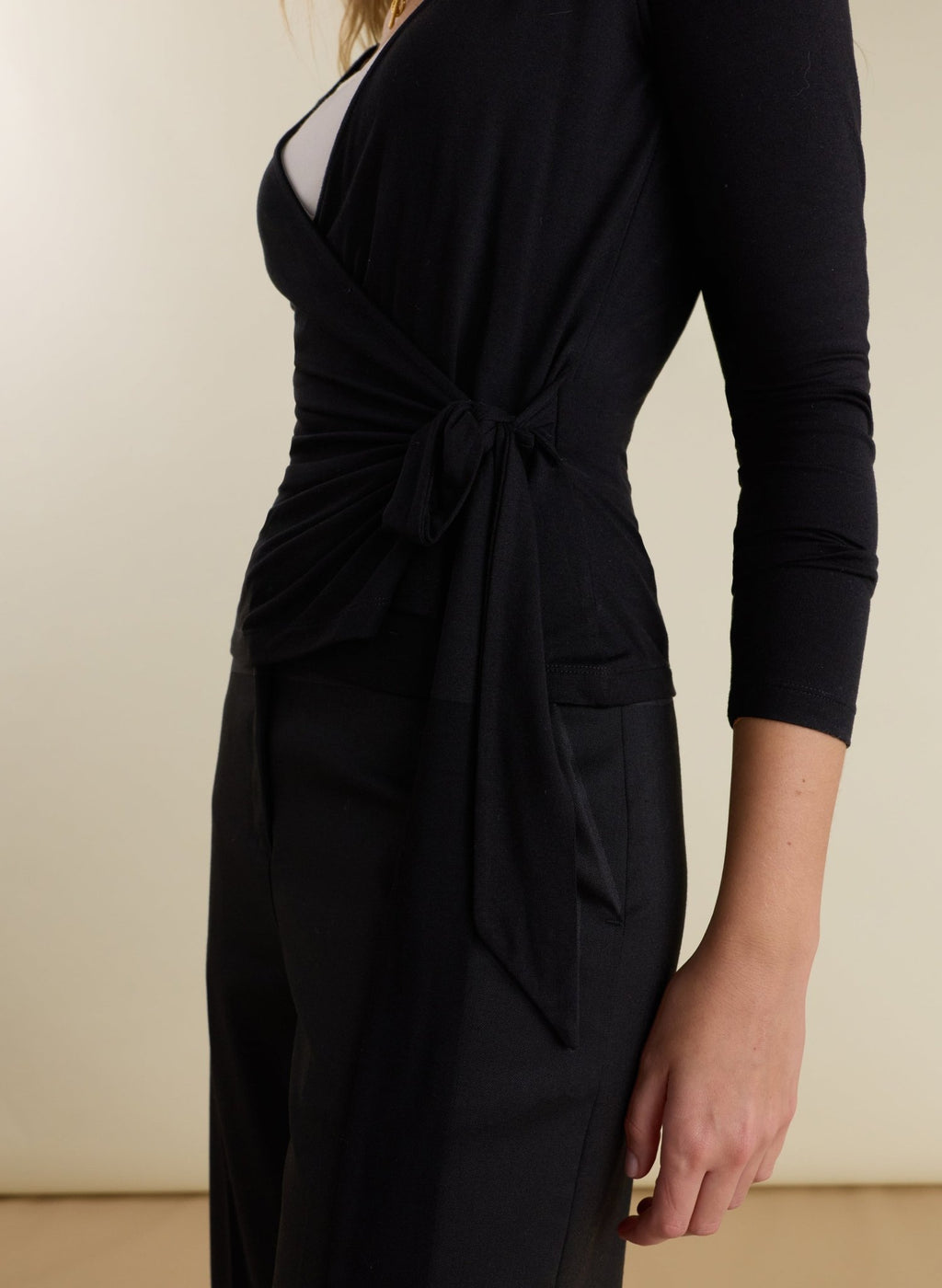 Gabrielle Double Layer Wrap Top - Caviar Black Baukjen