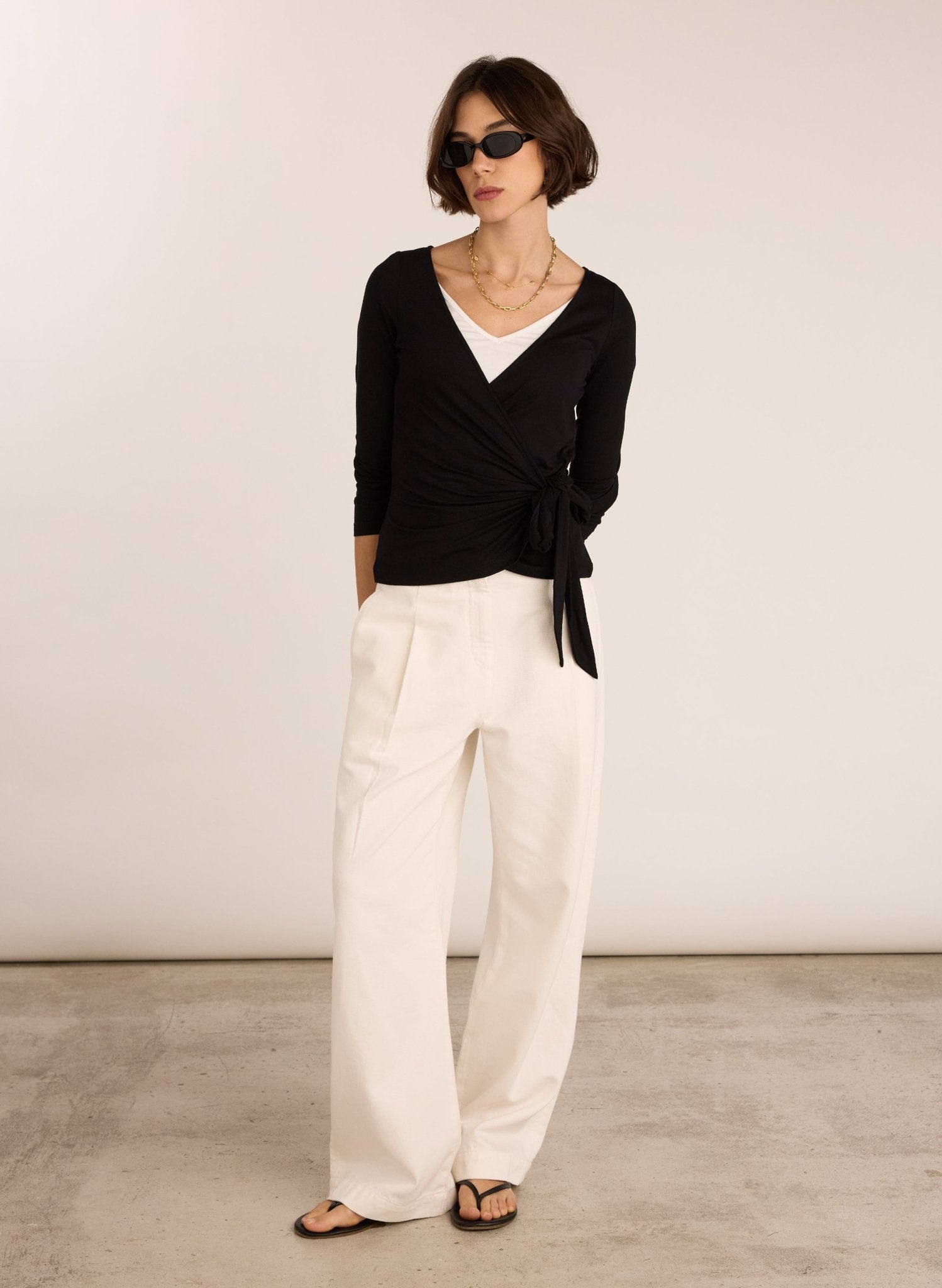 Gabrielle Double Layer Wrap Top - Caviar Black Baukjen