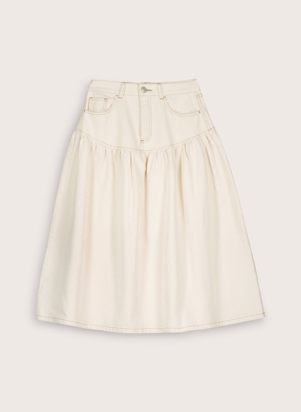 Georgia Organic Denim Midi Skirt - Ecru Baukjen