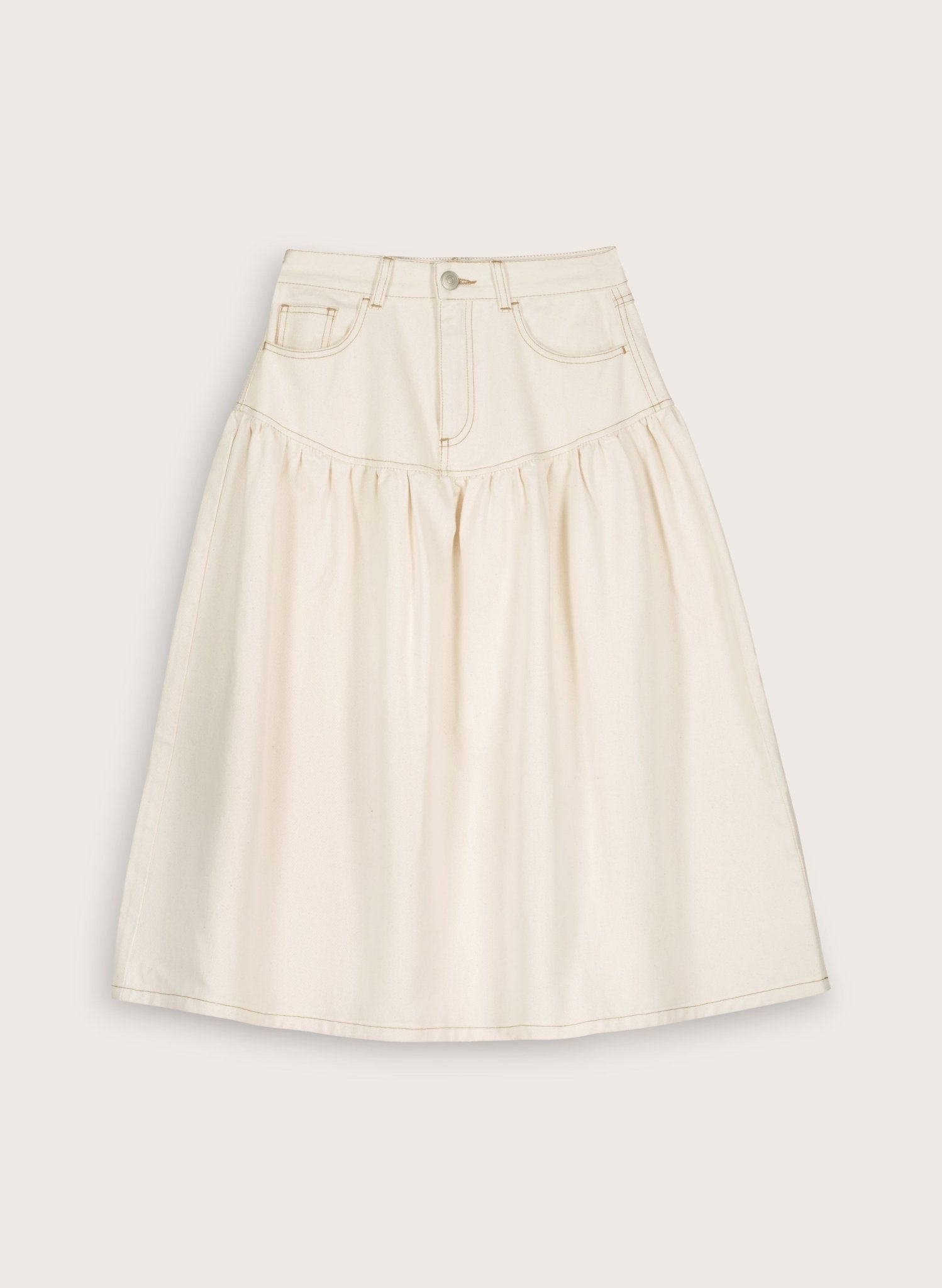 Georgia Organic Denim Midi Skirt - Ecru Baukjen