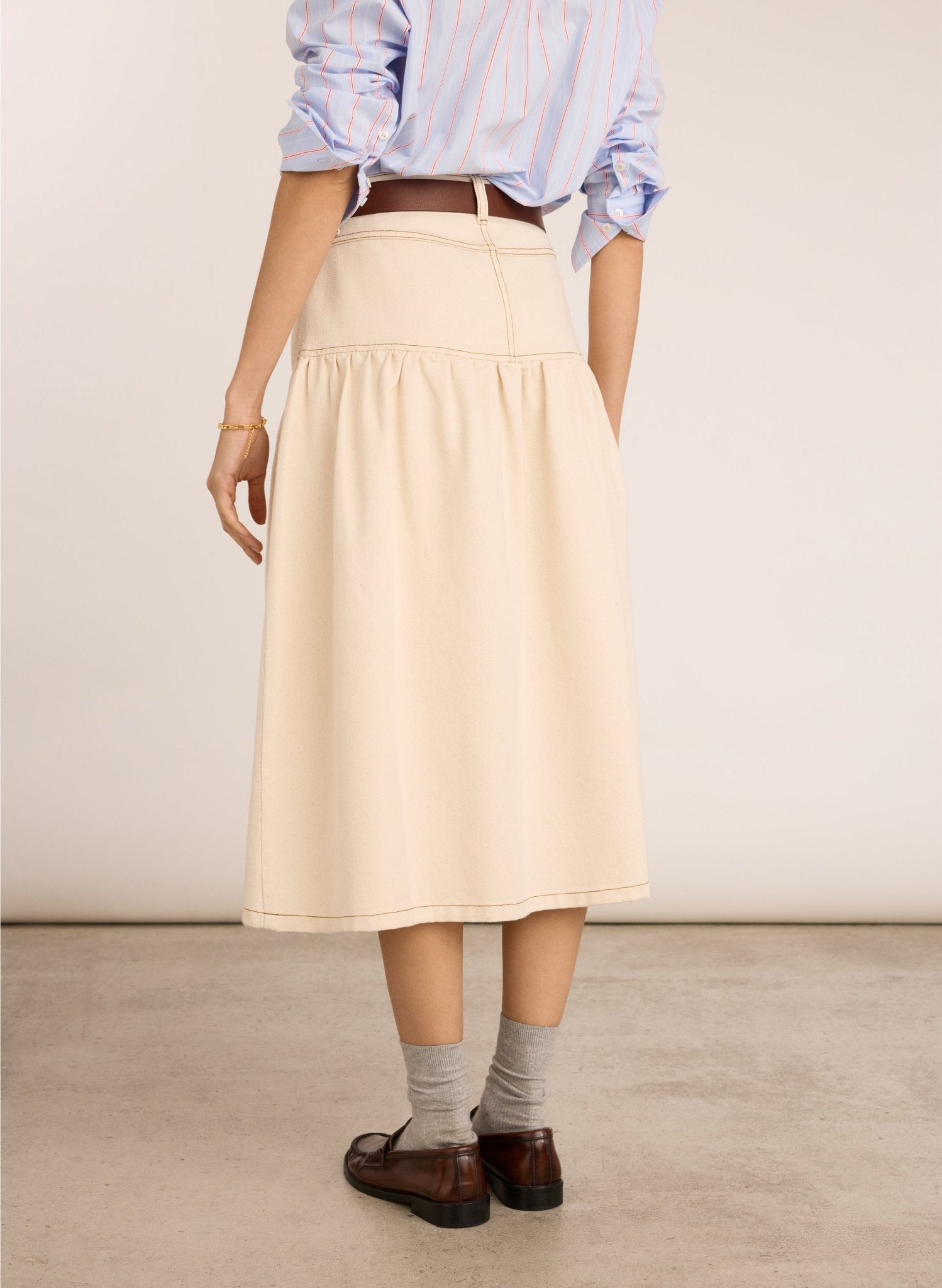 Georgia Organic Denim Midi Skirt - Ecru Baukjen