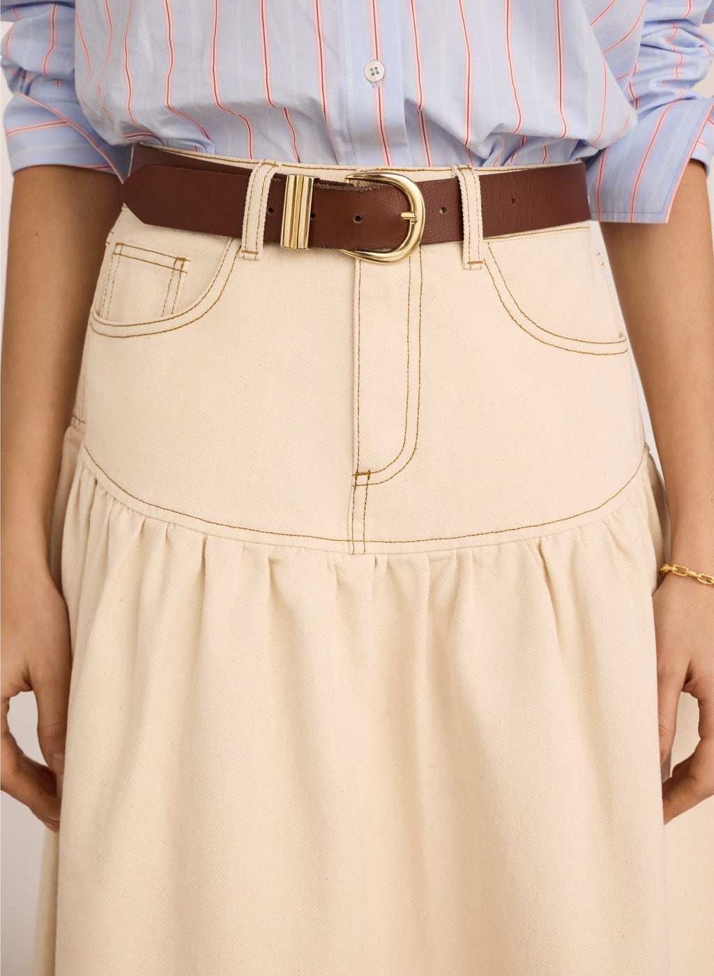 Georgia Organic Denim Midi Skirt - Ecru Baukjen