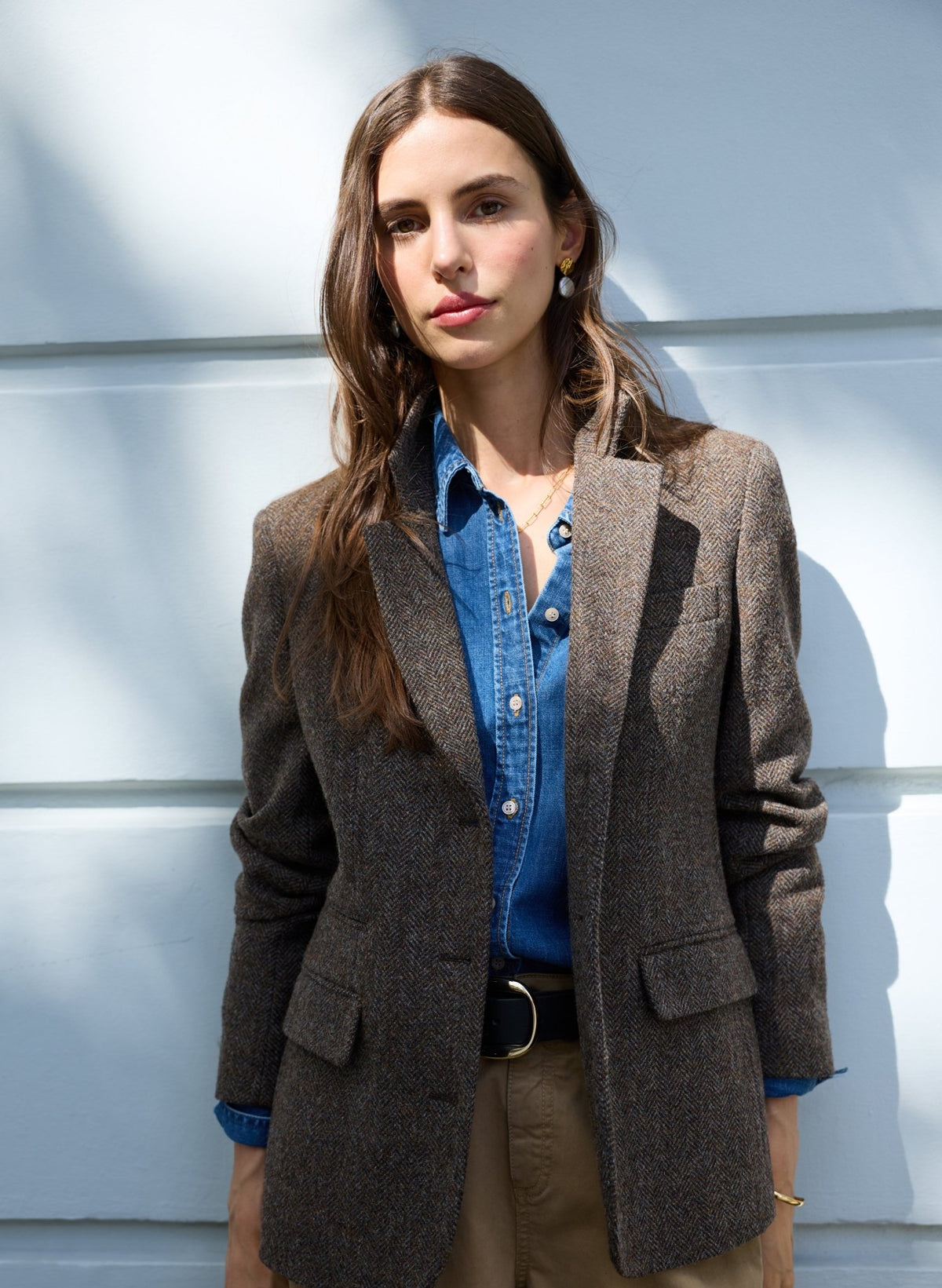 Georgie Oversized Blazer - Brown & Grey Herringbone Baukjen