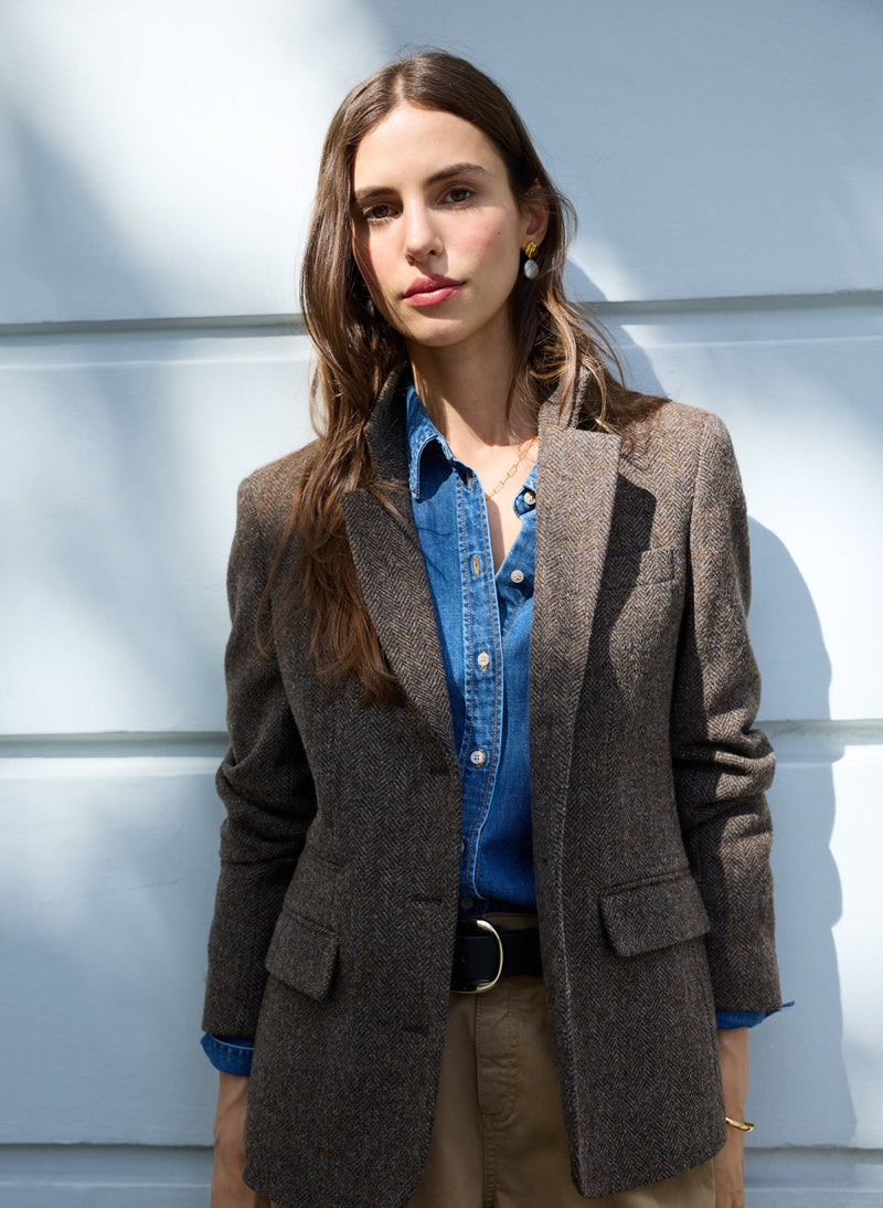 Georgie Oversized Blazer - Brown & Grey Herringbone Baukjen