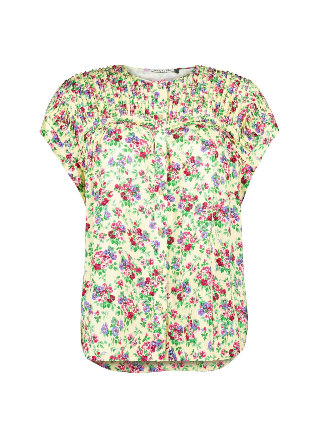 Gia Satin Cap Sleeve Blouse - Butter Floral Baukjen