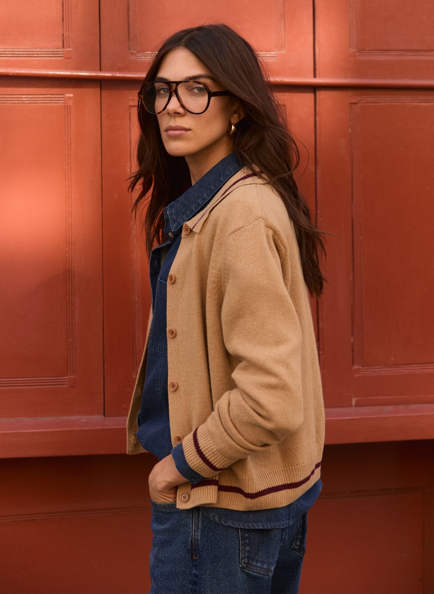 Gillian Wool Blend Collar Cardigan - Taupe Baukjen