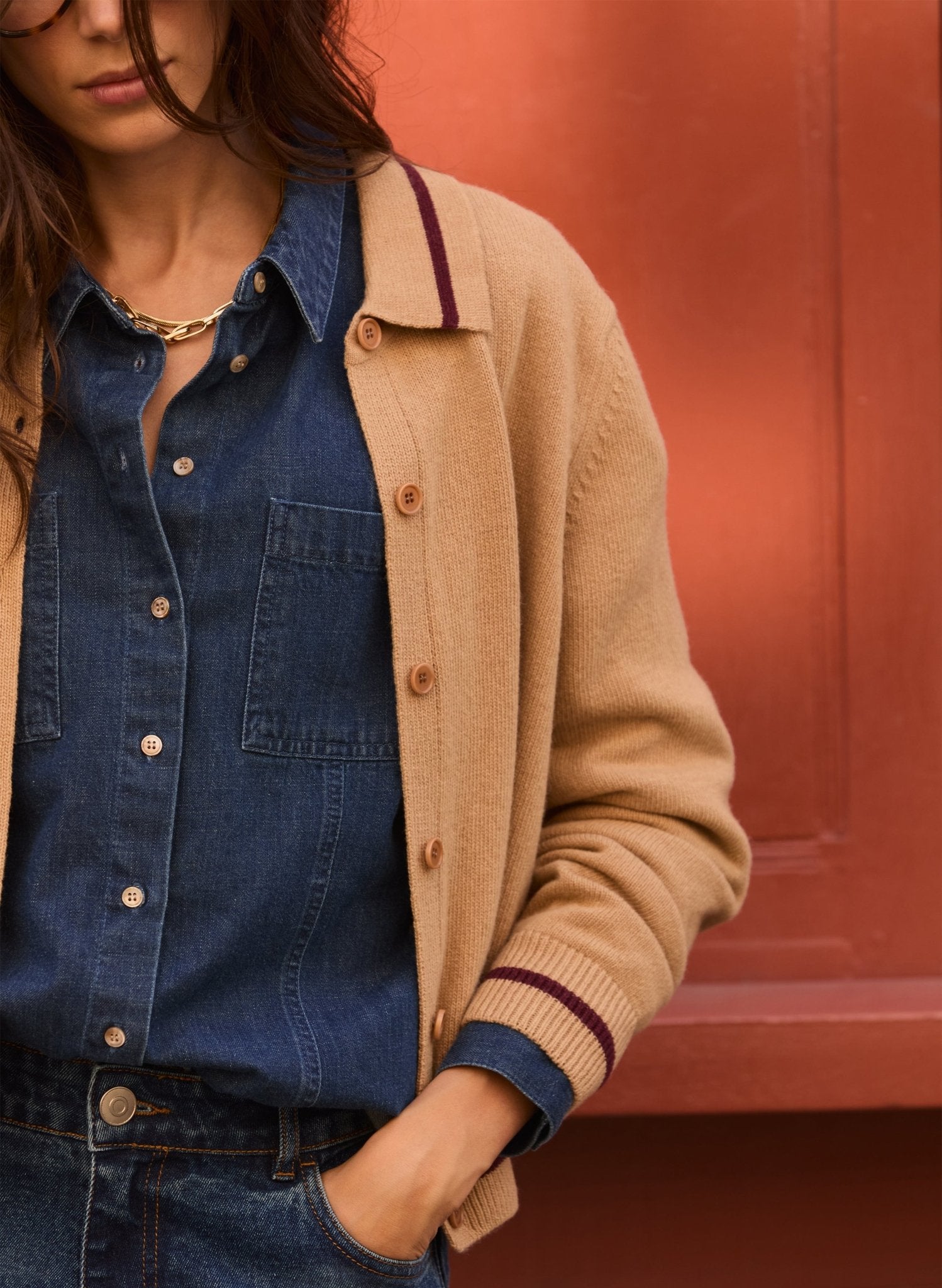 Gillian Wool Blend Collar Cardigan - Taupe Baukjen