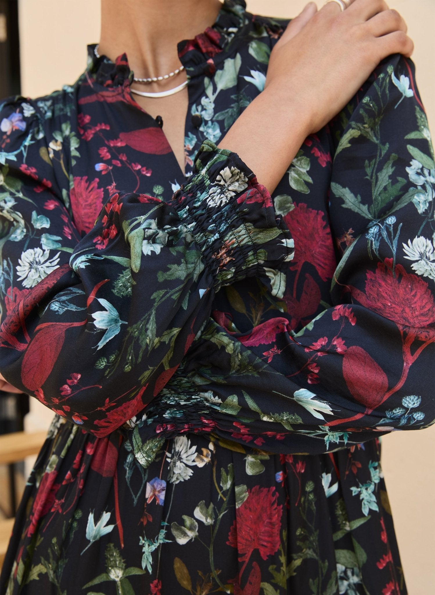 Grace Printed Midi Dress - Black Botanical Print Baukjen