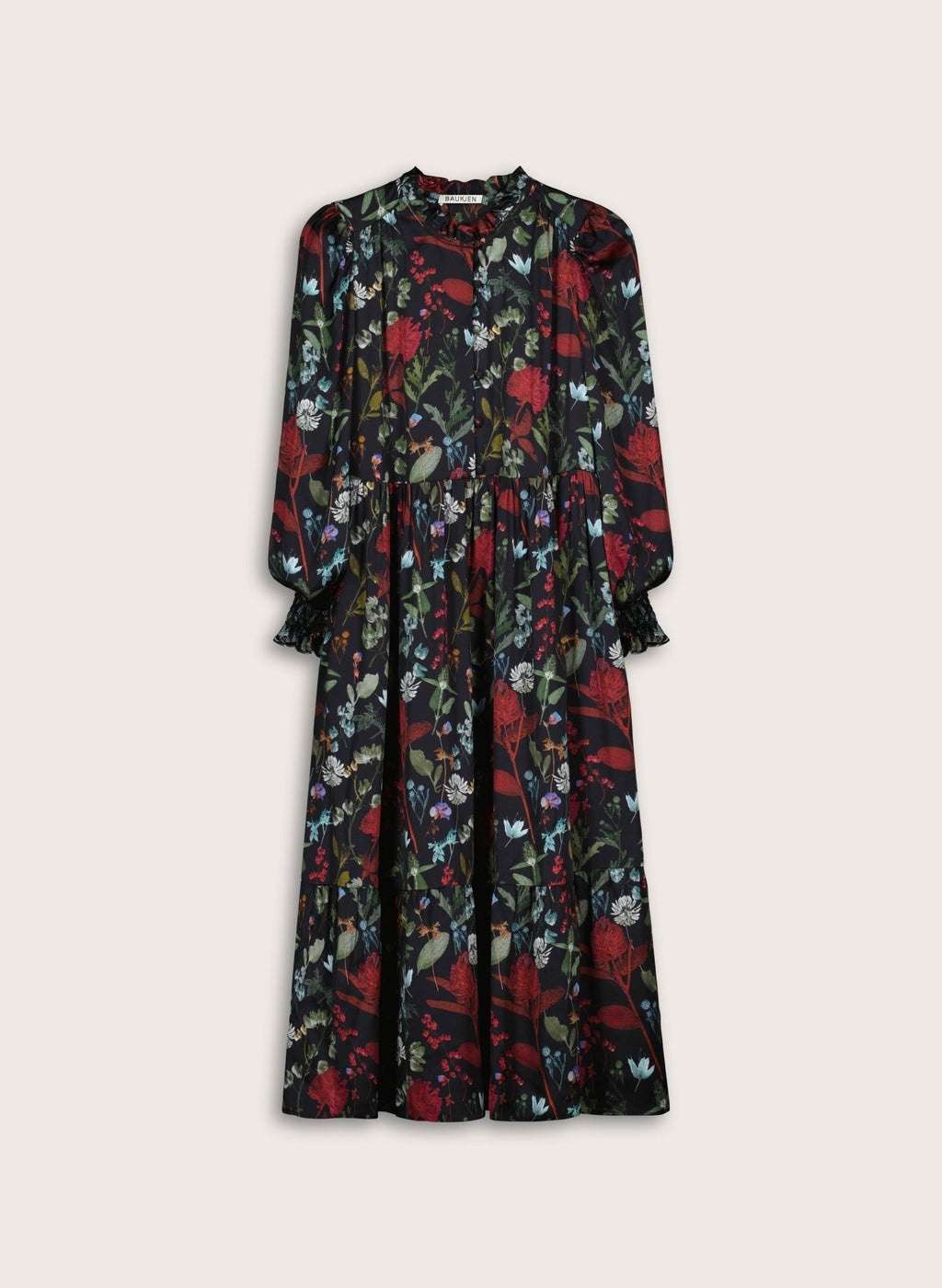 Grace Printed Midi Dress - Black Botanical Print Baukjen
