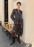 Grace Printed Midi Dress - Black Botanical Print Baukjen