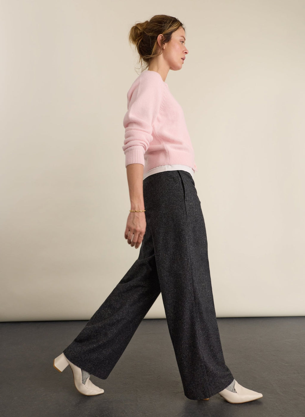 Gwynnie Wool Blend Wide Leg Trousers - Grey Baukjen