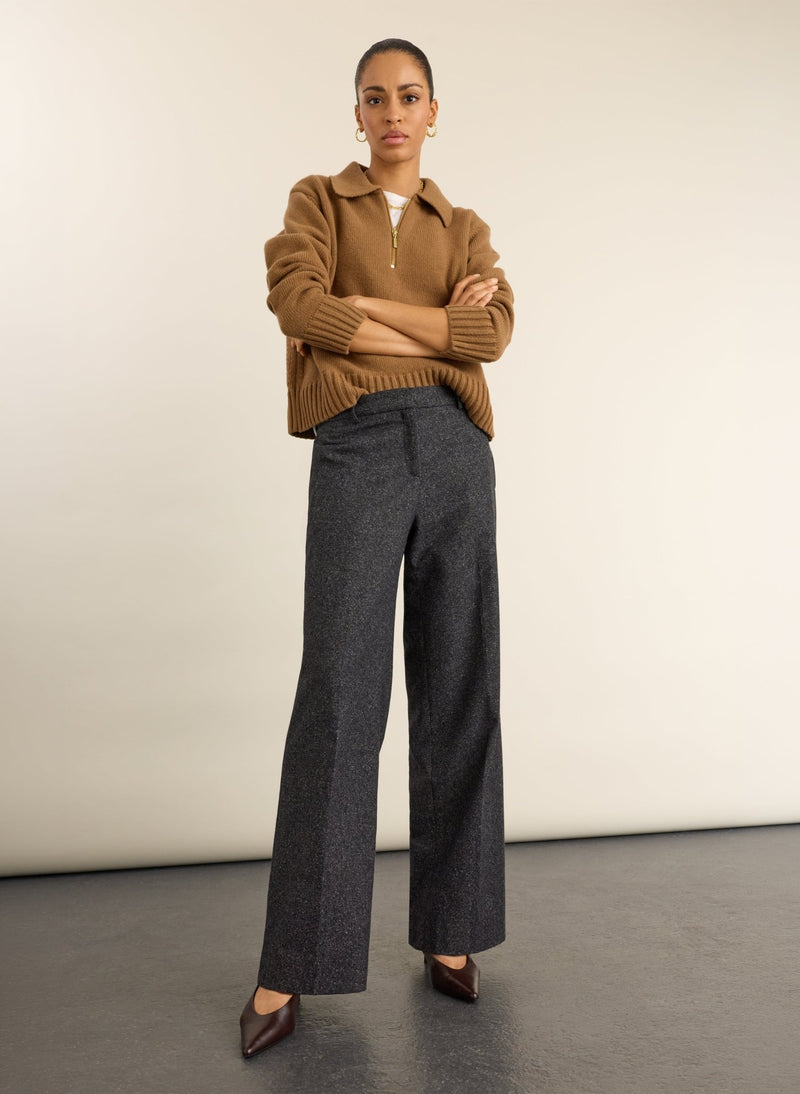 Gwynnie Wool Blend Wide Leg Trousers - Grey Baukjen