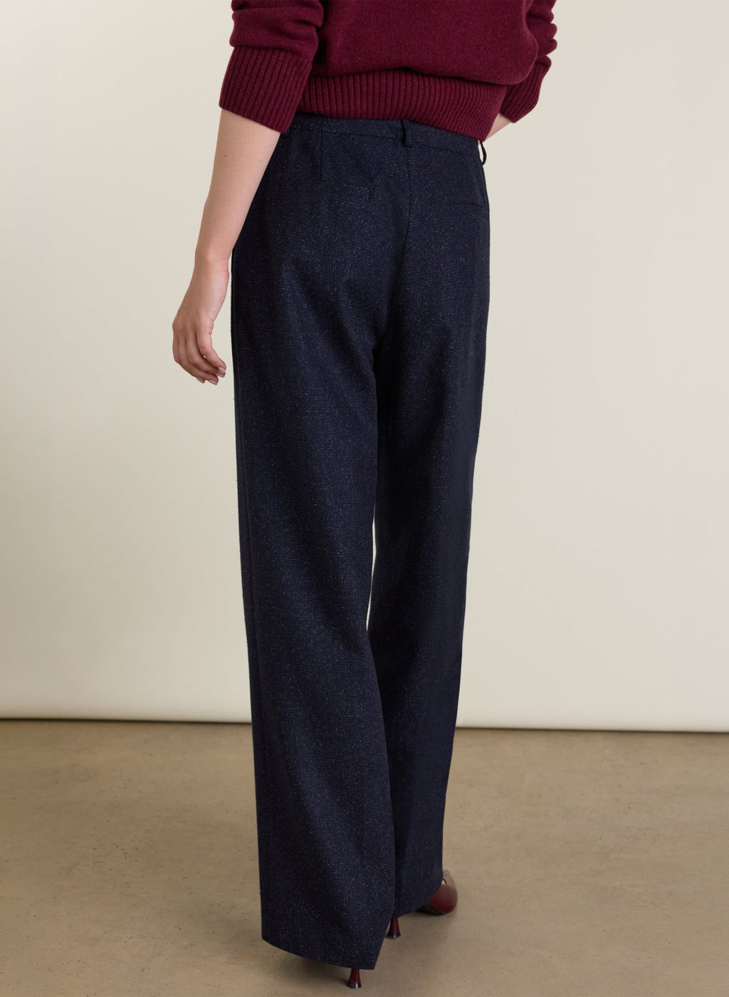 Gwynnie Wool Blend Wide Leg Trousers - Navy Check Baukjen