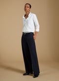 Gwynnie Wool Blend Wide Leg Trousers - Navy Baukjen
