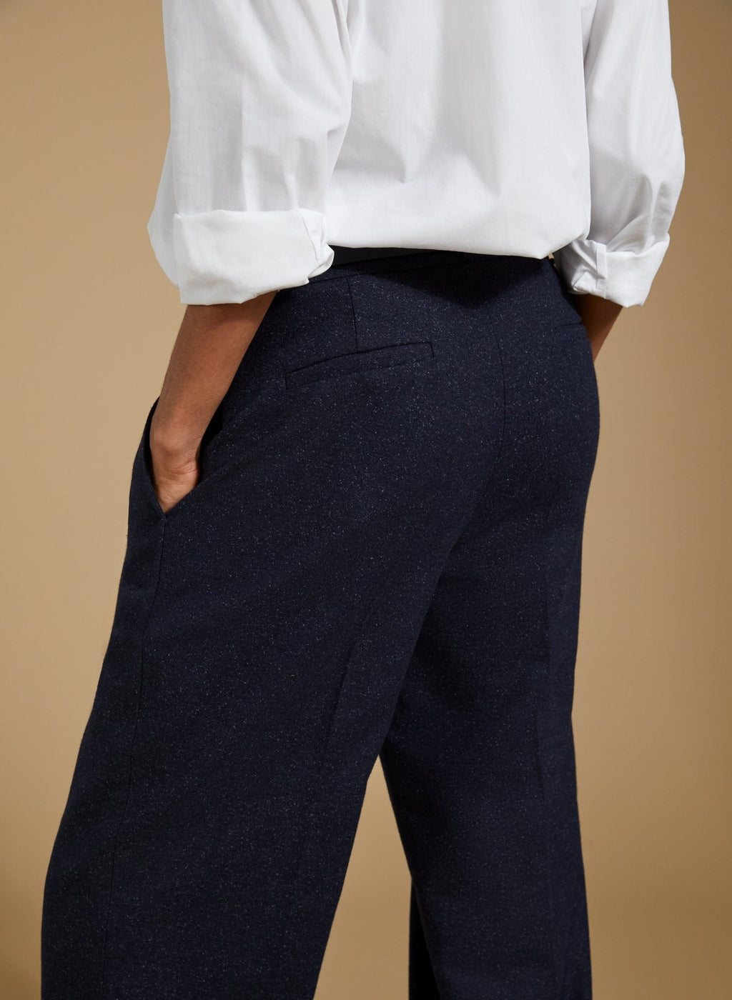 Gwynnie Wool Blend Wide Leg Trousers - Navy Baukjen